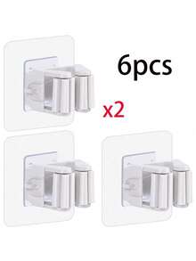 8 件装重型壁挂式扫帚架收纳架，带锁定挂钩 - 节省空间，无需钻孔，可存放扫帚、拖把、刷子 - 非常适合车库、浴室、厨房、壁橱、宿舍 - 彩色 - 查看 15