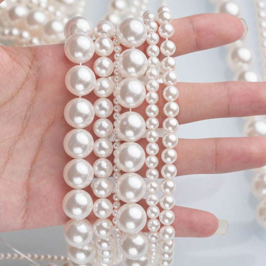 [Multiple Sizes] Pearl Beads 2mm-16mm, 16 Inches/Strand | High Quality Near-Round Shape, Strong Luster, Scratch-Resistant | DIY Jewelry Making Materials, Handmade Jewelry Accessories - White - View 1