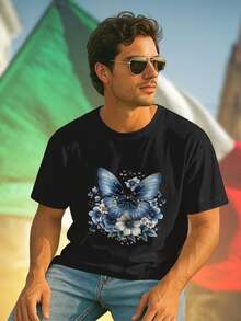 T shirt uomo Blue Butterfly Flower maglietta estiva casual traspirante stile giovane idea regalo originale moda  fashion novità best seller offerta imperdibile