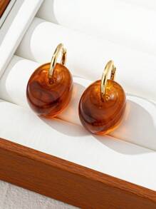 1 对复古树脂镂空几何花卉耳环，时尚简约小众卡通琥珀豹纹花朵耳坠，适合女性派对佩戴 - 查看 4