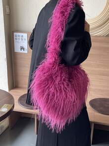 New European & American Heart-Shaped Faux Fur Crossbody Bag, Large Capacity Shoulder Bag