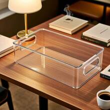 1 pieza Caja de almacenamiento transparente de acrílico, organizador de escritorio de gran capacidad, caja de almacenamiento de papelería a prueba de polvo para oficina