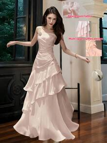 女士珠光荷叶边晚礼服粉色连衣裙优雅别致修身正式生日礼服婚礼宾客鸡尾酒会派对礼服夜间外出服装圣诞节新年服装 - 粉色 - 查看 11