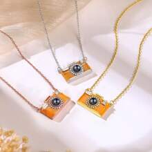 1pc Customized Photo Projection Necklace, Angel's Tear Stainless Steel Pendant With Personalized Photo Inside, Mother's Day Gift - Orange Camera - View 4