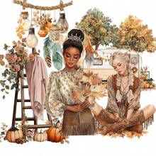 JAI IMAN 117 Autumn Theme Stickers, Suitable For Harvest, Thanksgiving, Seasonal Themes, Scrapbooking, Planner, Bottle Stickers, Photo Album Decoration, Paper Crafts, Including Forest Animals, Urban Women, Cozy Moments, Autumn Maple Tree Patterns And Plant And Floral Patterns - Green - View 7