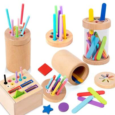 Palitos para niños de tamaño de viaje, juguetes Montessori para niños pequeños, juguetes para niños, juguetes de madera para niños pequeños, juguetes sensoriales, juguetes educativos para niños pequeños, juego educativo, color aleatorio