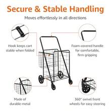 Foldable Shopping Utility Cart With 360Degree Wheels Easy Assembly Black - 黑色 - 查看 3