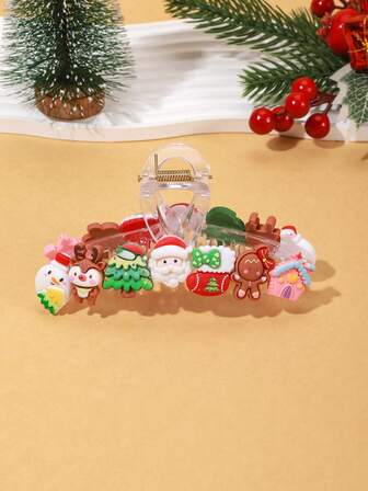 1pc Women's Christmas Santa Claus, Christmas Tree, Gingerbread House, Reindeer Transparent Claw Clip Hair Accessory, Casual Bohemian Vintage Party Cute Fall Hair Claw Autumn Hair Clips Fashion Hair Clutch Elegant Clips For Hair Winter Hair Accessories For Women For Vacation Outfits Woman