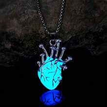 Glowing Human Heart Shaped Pendant Necklace Gothic Jewelry With Chain, Punk Hip-Hop Unisex Accessory For Halloween Party Costume, Christmas Valentine's Gift - Màu xanh lam - Xem 4