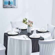 1PC/6Pcs 12 X 118 Cm Sequined Table Runners, Made Of Shimmering Fabric, Perfect For Weddings, Parties, Holidays, Table Decorations, Graduation, Gender Reveal Parties, Bridal Showers, Living Room Decor, Bachelorette Parties, Kitchen Decor, Western-Themed Decor, Easter Table Runners, St. Patrick's Day, Easter Decor, And Spring Decor - 黑色 - 查看 4