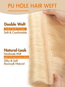 PU Invisible Hair Extensions, Real Human Hair, Straight Golden Hair - S60 - View 4