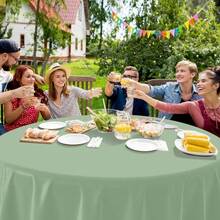 6Pack Sage Green Plastic Tablecloths Round Light Green Tablecloth Waterproof Disposable Round Sage Table Cover Birthday Bridal Wedding Shower Party Decorations, 84Inch