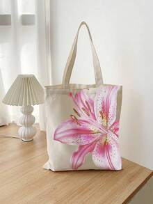 Cute Floral Print Handbag Set, Commuter Holiday Pink Floral Pattern Canvas Bag - Women'S Fashionable Arm Bag With A Small Zipper Cosmetic Bag, Reusable Shopping Bag And Compact Design, Suitable For Daily Use, Perfect Holiday Birthday Gift For Friends, Teachers, Christmas Gifts, Halloween Gifts