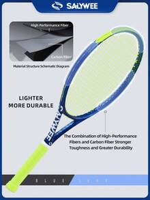 SALYWEE Llamativa raqueta de tenis de aluminio y fibra de carbono azul/verde unisex, con cuerdas premium, patrón pre-encordado 16x19, peso 345±10g, tamaño de cabeza de raqueta 102 pulg², con bolsa portátil, amortiguador de vibración y pelota de tenis para entrenamiento de jugadores intermedios