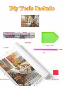 | 5D DIY 钻石画 | 可爱猫咪钻石墙饰套装。温馨的动物场景，一只猫咪在秋千上睡觉。高清钻石点画，礼品钻石画，5D DIY 刺绣马赛克艺术，DIY 技巧和专注力练习。 - 彩色 - 查看 3