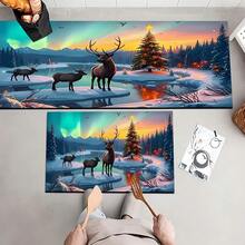 Paillasson thème noir et or de Noël avec design d'arbre de Noël et couronne de renne - résistant à la saleté, léger, convient pour la salle de bain, le salon, la chambre, la cuisine, le bureau - décoration de Noël