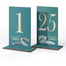 Wooden Table Numbers 1253.2x5.8 Inch Double Sided Rustic Blue Wedding Table Number Signs With Wooden Base Wedding Centerpieces For Banquet Restaurant Party Decor Blue 125 - 藍色 - 查看 1