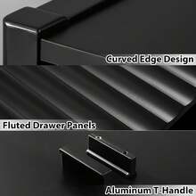 BVFUKA Black 5 Drawer Dresser, Fluted Wood Chest Of Drawers, Modern Dresser With Deep Drawers For Clothes, Large Capacity Storage Cabinet For Bedroom,Living Rooms,Offices And Entryways - 黑色 - 查看 5