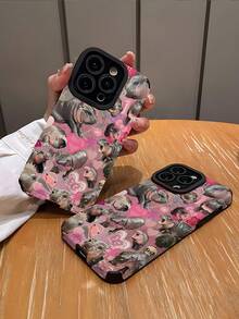 1 件时尚粉色河马宝宝图案竖条纹高端仿皮防摔防指纹防震手机壳适用于苹果和型号 - 彩色 - 查看 3