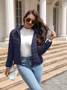 Risissida Women's Autumn Minimalist Hooded Cape Jacket - No Zipper Design, Practical Pockets - Navy Blue - View 2