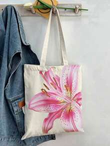 Cute Floral Print Handbag Set, Commuter Holiday Pink Floral Pattern Canvas Bag - Women'S Fashionable Arm Bag With A Small Zipper Cosmetic Bag, Reusable Shopping Bag And Compact Design, Suitable For Daily Use, Perfect Holiday Birthday Gift For Friends, Teachers, Christmas Gifts, Halloween Gifts