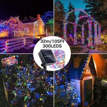 1入 LED 太陽能戶外串燈，8 種模式 DIY 銅線仙女花環燈 7M 50LEDS/12M 100LEDS/17M 150LEDS/22M 200LEDS/32M 300LEDS 聖誕燈飾裝飾，防水太陽能路徑燈適用於花園、露台、婚禮、派對裝飾 - 銅色 - 查看 33