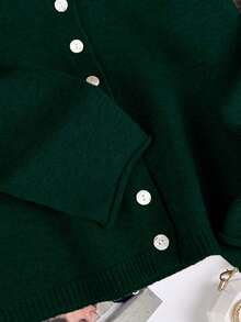 Vivid Style Autumn/Winter New Women's Curled Collar Round Neck Shell Button Long Sleeve Knit Cardigan, Short Loose Comfortable Solid Color Sweater Jacket, Retro, Christmas, Christmas Sweater, New Year Attire