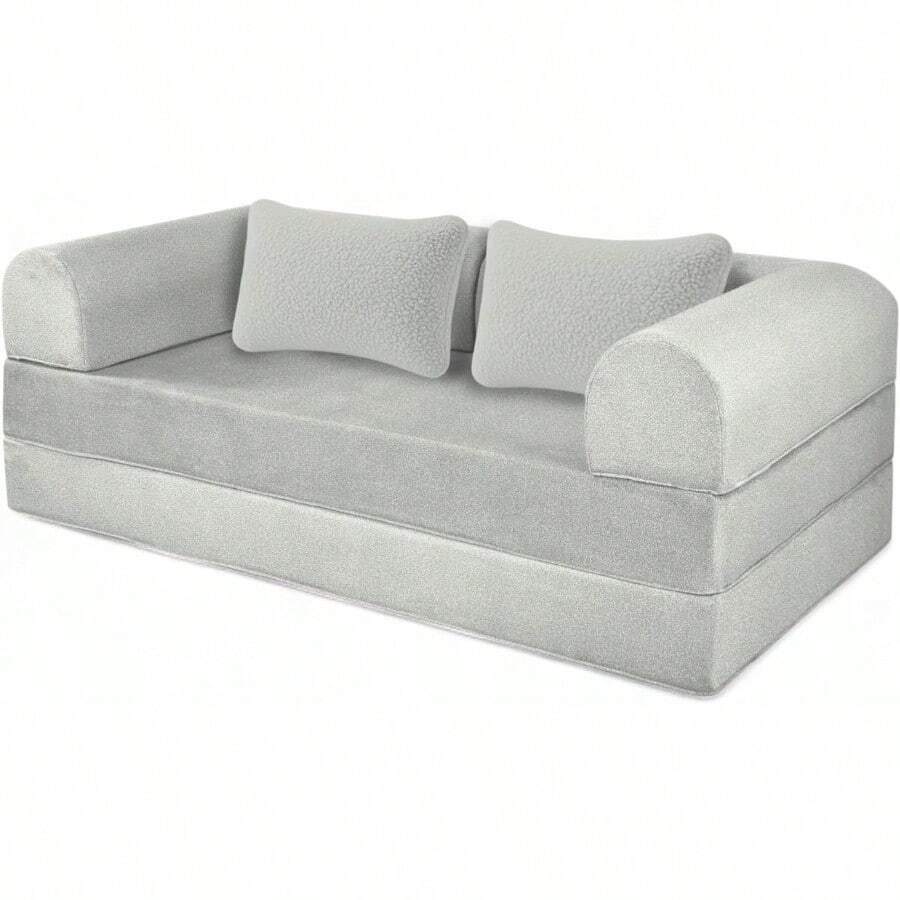 Naap Concept Sofá Cama Teddy Smooth Diseño Convertible Hecho 100% de Espuma Comodidad y Versatilidad 200x100x65 cm Silver - Plateado - Ver 1