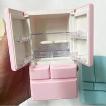 1 قطعة ثلاجة لعبة للأطفال ذات الأبواب الثلاثية الألوان، إكسسوار دمية فريد، ديكور ثلاجة مصغرة، مجموعة ألعاب محاكاة، هدية عيد الميلاد، هدية عيد الهالوين، هدية رأس السنة