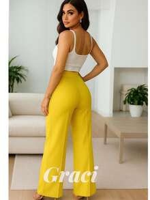 Pantalón Acampanado de Pinzas - Amarillo - Ver 2