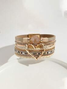 1 件装母子爱珍珠银皮革手链女士母亲节礼物