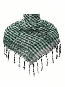 1 pieza Pañuelo cuadrado grande de mujer con estampado de cuadros de desierto estilo clásico, protección solar y a prueba de viento para uso unisex con flecos, adecuado para uso diario y al aire libre con vestidos - Negro - Ver 4