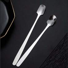 6-12件/套不锈钢咖啡勺，坚固的搅拌勺，冰淇淋勺，长柄，方头勺，时尚长柄勺，调味小勺，咖啡勺，燕窝蜂蜜勺，礼品勺 - 銀色 - 查看 4