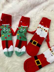 1双磁性情侣牵手袜，中筒长度，透气，用途广泛，磁性情侣袜，磁性袜，袜子式，地板袜，返校季，旅行季，超薄礼物，情人节礼物，情人节趣味袜，情人节牵手袜 - 彩色 - 查看 8