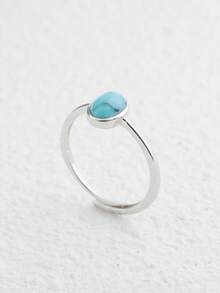 Natural Turquoise 925 Silver Ring Adjustable Stackable Bands 7*5MM Gemstone Blue Vein Stone Handmade Bohemian Jewelry Birthstone Gift