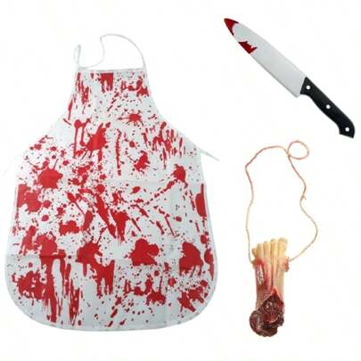 Fantasia Açougueiro Macabro Sangrento Assassino Faca Colar Órgãos Acessório Halloween