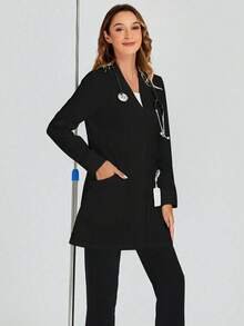 cimmuovere White Long Sleeve Laboratory Surgical Gown, Nurse Scrub Uniform, Scrub Uniform, Dentist Scrub Uniform Jacket Black Spring - Black - View 6