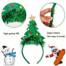 1 pezzo Fascia per capelli natalizia a tema cartone animato - Accessorio per feste natalizie con disegni di Babbo Natale, renne, albero di Natale - Materiale in plastica durevole, senza piume, accessorio natalizio