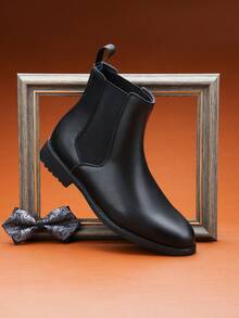 新款时尚高帮休闲皮靴，切尔西踝靴，适合年轻男士，百搭 - 黑色 - 查看 5