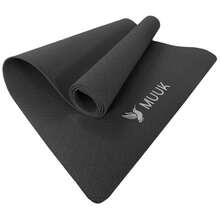 MUUK FITNESS 1 pieza Tapete de yoga antideslizante de 150x60 cm con 4 mm de grosor, tapete ligero y portátil para ejercicios de yoga, pilates, estiramientos y fitness, esterilla cómoda y estable para entrenar en casa, estudio o al aire libre - Negro - Ver 7