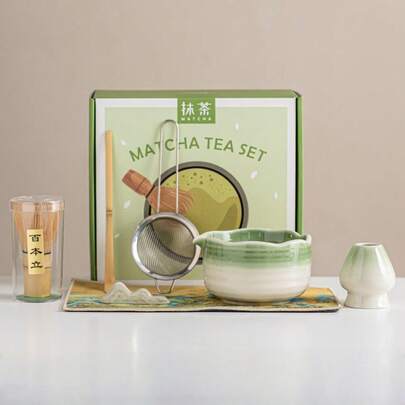 1pc/5pcs/7pcs Creative Matcha Bowl, Tea Whisk, Tea Utensil Set, Kiln-Fired Ceramic, Song Dynasty Style Tea Ceremony Tools, Back To School Set, Holiday Gift Set, Halloween Gift