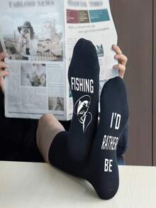 Unisex Fishing Socks, Fishing Dot Grip Mid-Calf Socks, Funny Fishing Socks, Men's Non-Slip Socks, Novelty Christmas Birthday Fishing Gift, Suitable For Men, Dads, Grandpas, Fishermen, Fall - Multicolor - View 6