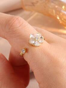 rakol 1 pieza Anillo de flor rotatorio con circonita brillante, adecuado para aliviar la ansiedad y como regalo