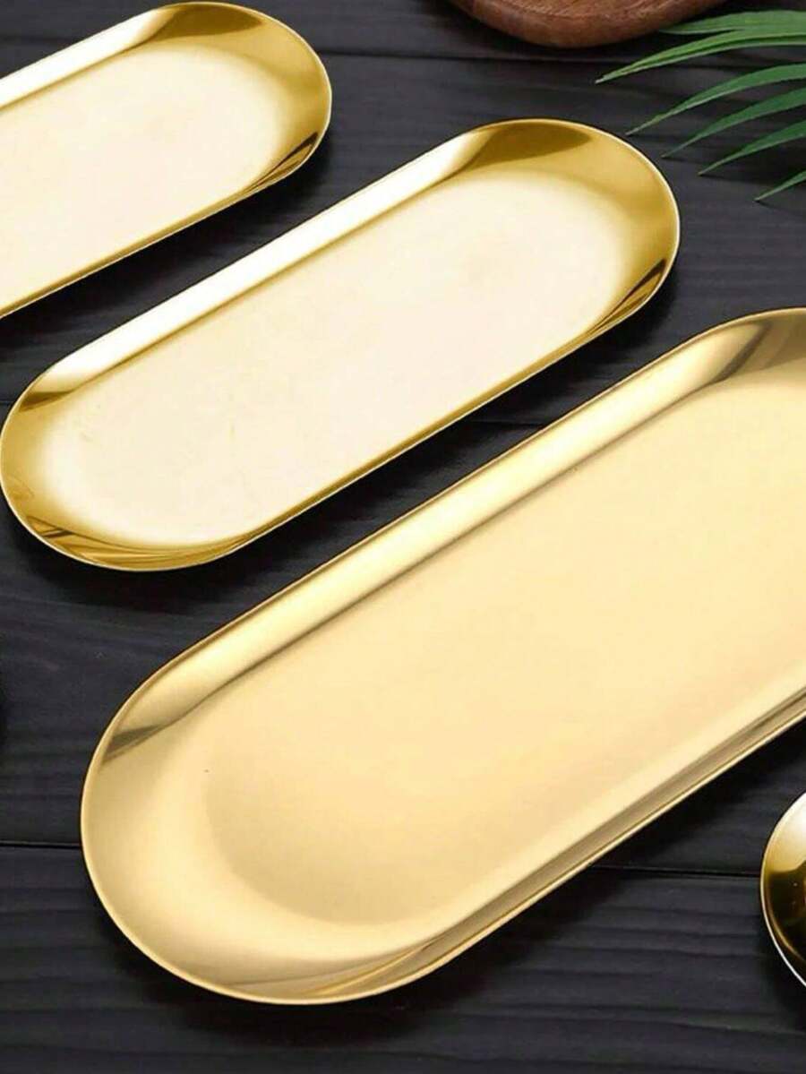 1pc Stainless Steel Steak Plate - Oval Tray For Fruits, Desserts, Snacks, Pasta, And More - Perfect For Home, Restaurant, And Party Dining