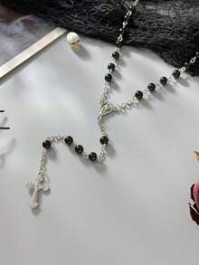1pc Gothic Style Personalized Cross Beaded Necklace, Suitable For Women's Daily Or Party Wear, Halloween Accessory