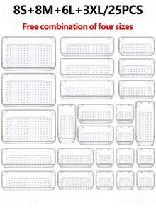 9/25 Pieces Transparent Plastic Desktop Storage Tray, Drawer Finishing Set, Cosmetic Storage Box, Suitable For Storing Cosmetics And Jewelry, Can Be Used In Bathrooms And For Placing Small Items, Can Also Be Used In Bedrooms And Offices, For Vacation, Beach, Bathroom Collection, Bedroom Collection, Large Capacity - Transparent - View 12