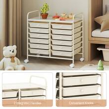 GOFLAME 12 Drawers Rolling Trolley, Metal Frame Utility Storage Organizer Cart With Lockable Wheels, Multipurpose Shelving Organizer Unit For Home Office - White - View 8