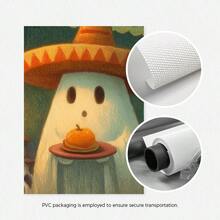 1pc Cute Ghost In Sombrero Print, Ghost Print, Unframed Ghost Halloween Wall Art, Mexican Kitchen Wall Decor, Coffee Poster, Holiday Decor, Fall Decor, Vintage Wall Painting, Artwork For Living Room, Bedroom, Cafe, Home And Room Decoration