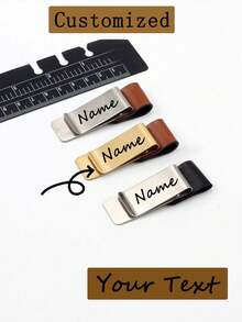 1pc Customized Name Metal Faux Leather Pen Holder Brass Stainless Steel Pencil Clips Vintage Diary Loose Leaf Notebook Pen Organizer Office Suppliesmetal Holder Stainless Steel Pen Clip For Notebook Diary School Office Accessories Back To School Customized Pencil Clips - Multicolor - View 4