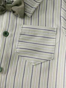 3pcs Baby Boy Gentleman Outfit Set, Long Sleeve Casual Fashionable Shirt, Pants And Bow Tie, Spring/Autumn